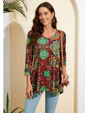 WinWin | Aztec Mandala Flare Bottom Tunic Top | Size S/M